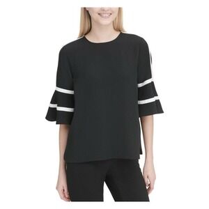 Calvin Klein Womens Flare with Piping‎ Pullover Blouse SZ Medium MSRP $79